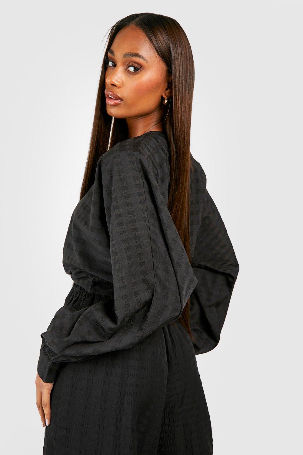 Textured Tie Batwing Crop Top boohoo USA