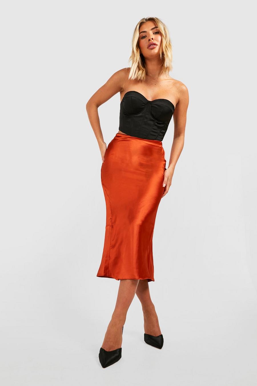Cinnamon Satin Bias Midaxi Slip Skirt image number 1