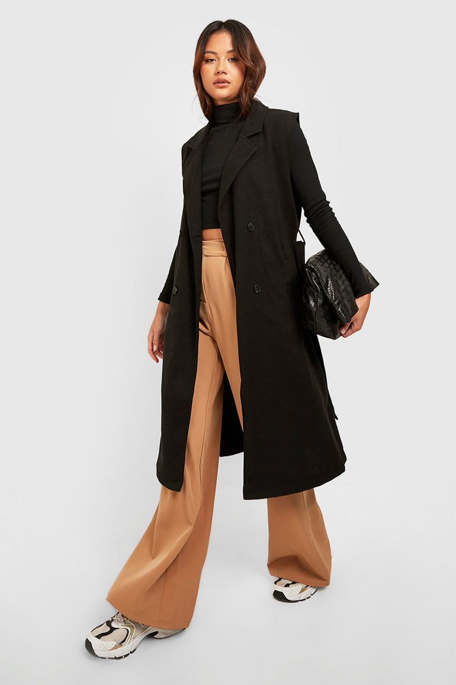 Black Petite Sleeveless Belted Trench Coat image number 1