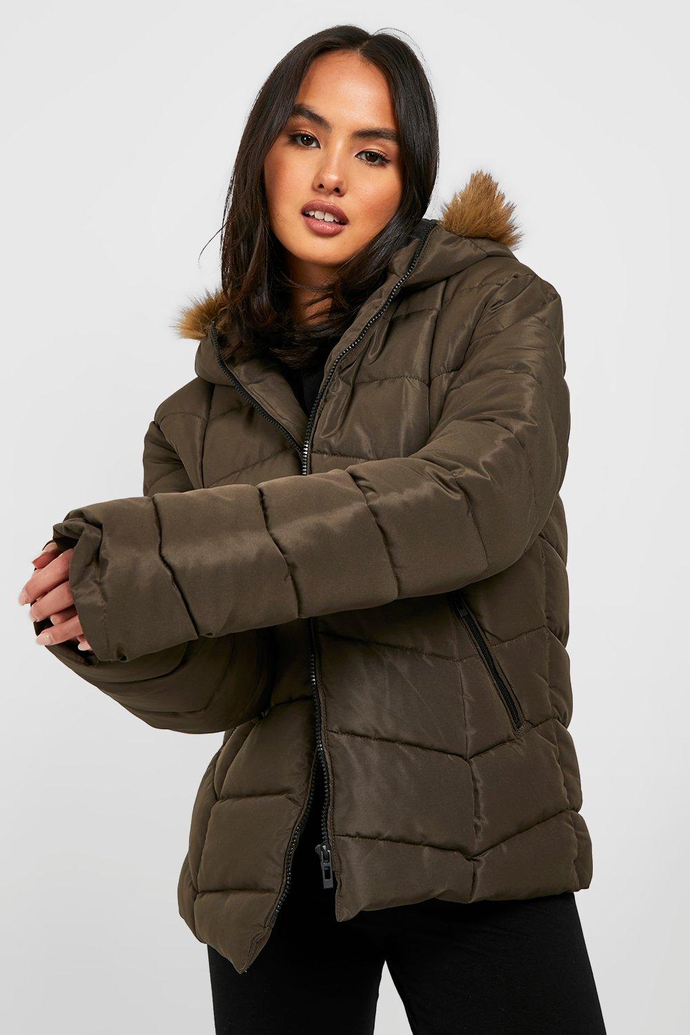 Faux fur 2024 trim puffer coat