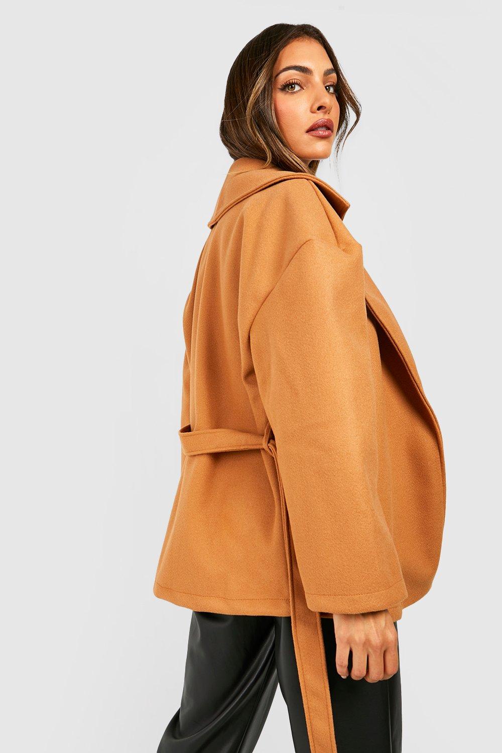 Boohoo hooded wool hot sale look belted coat