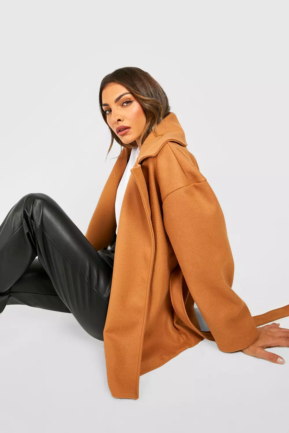 Boohoo wool look on sale coat in camel