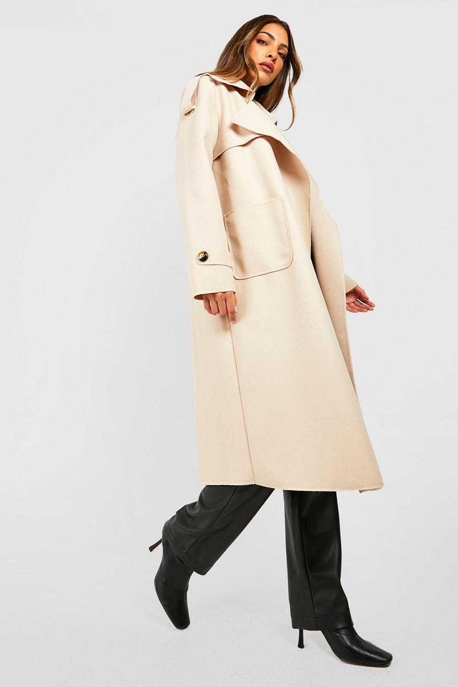 Stone beis Belted Waterfall Wool Look Trench