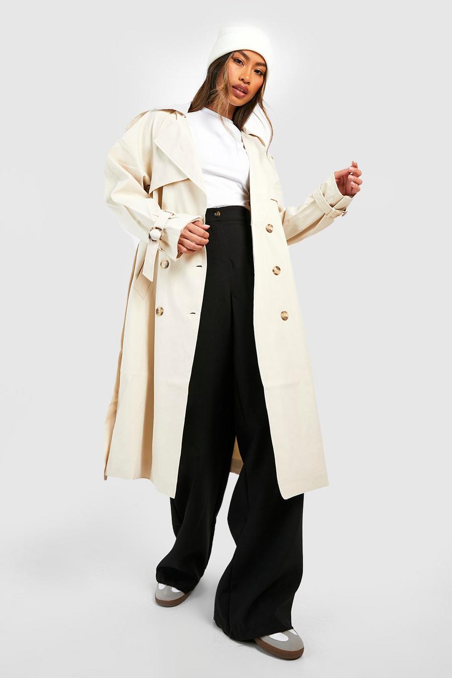 Beige Belted Double Breasted Trench Coat image number 1
