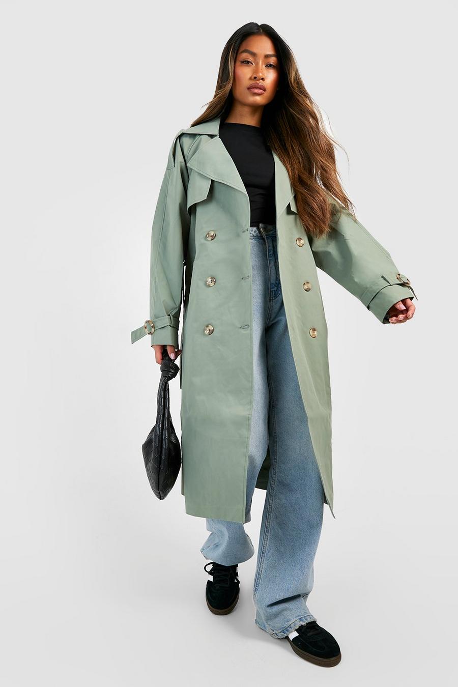Khaki Belted Double Breasted Trench Coat image number 1