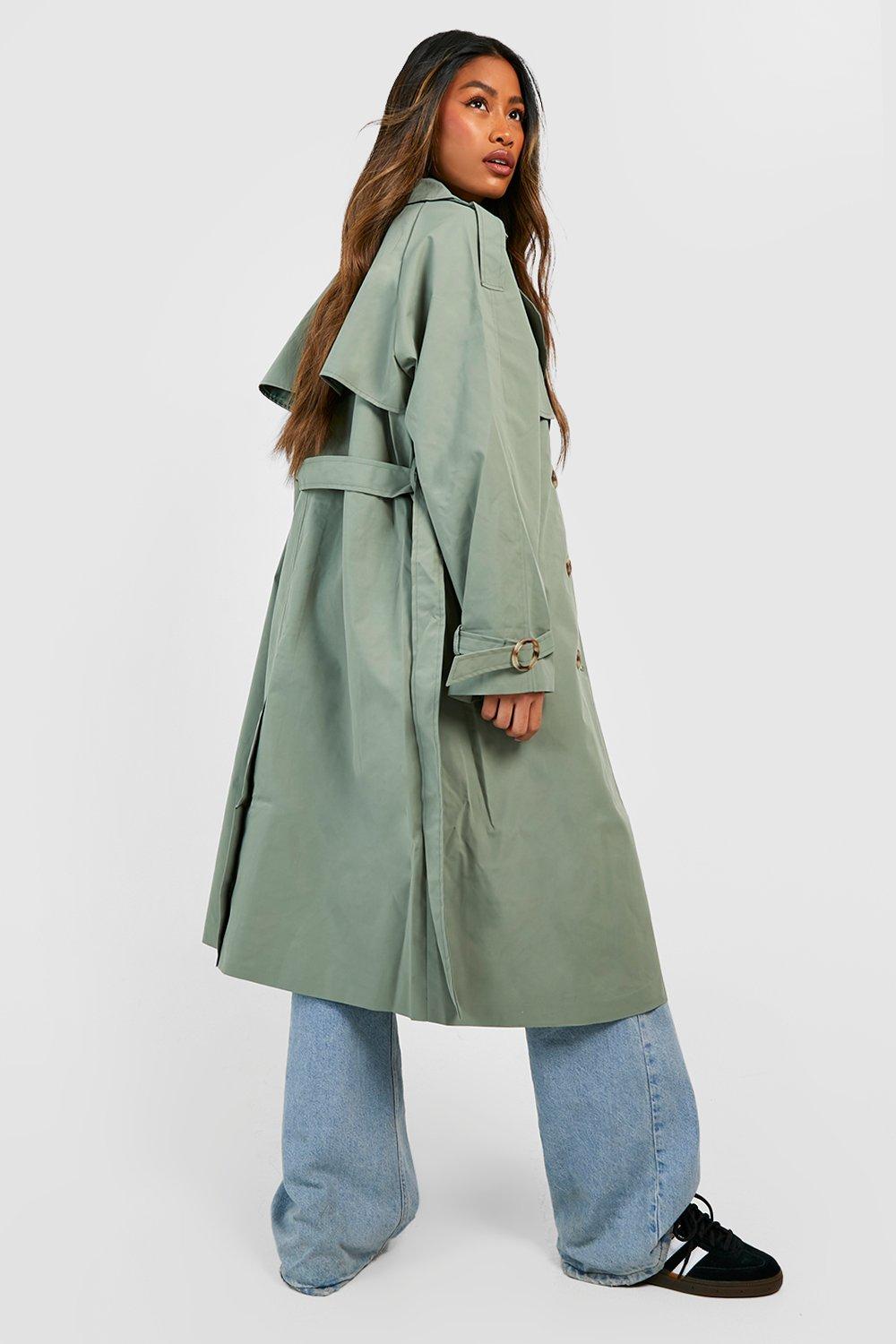 Belted Wool Coat Hooded Coat Double Breasted Grey Military 