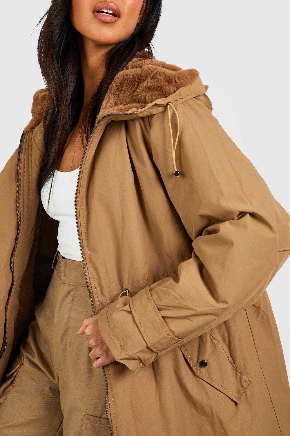 Tan Faux Fur Lined Parka