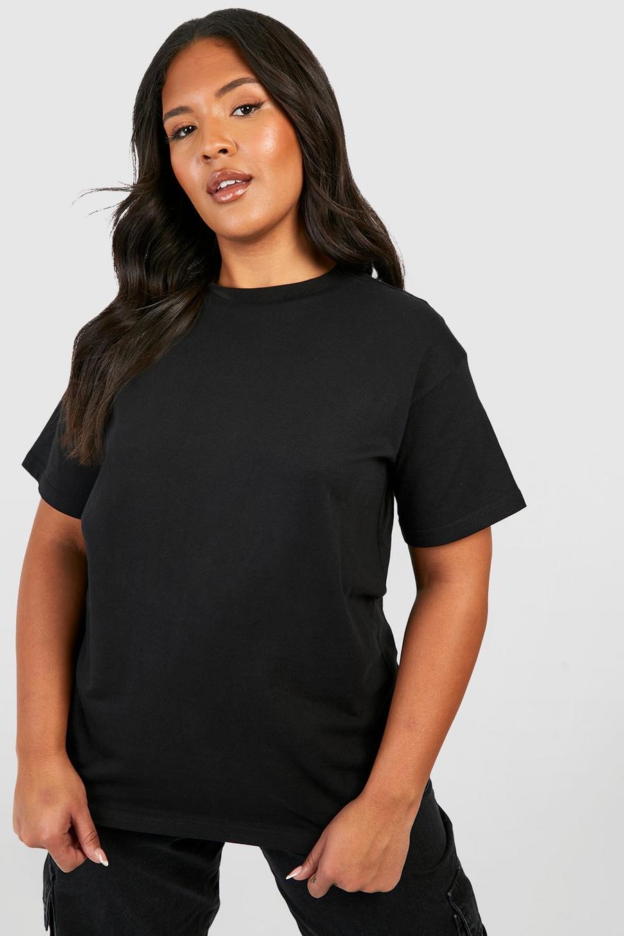 Plus Basic Rundhals T-Shirt aus Baumwolle, Black noir