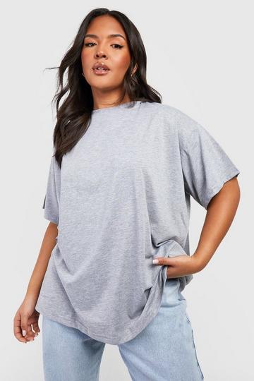 Plus Super Oversized Crew Neck Basic Cotton T-shirt ash grey