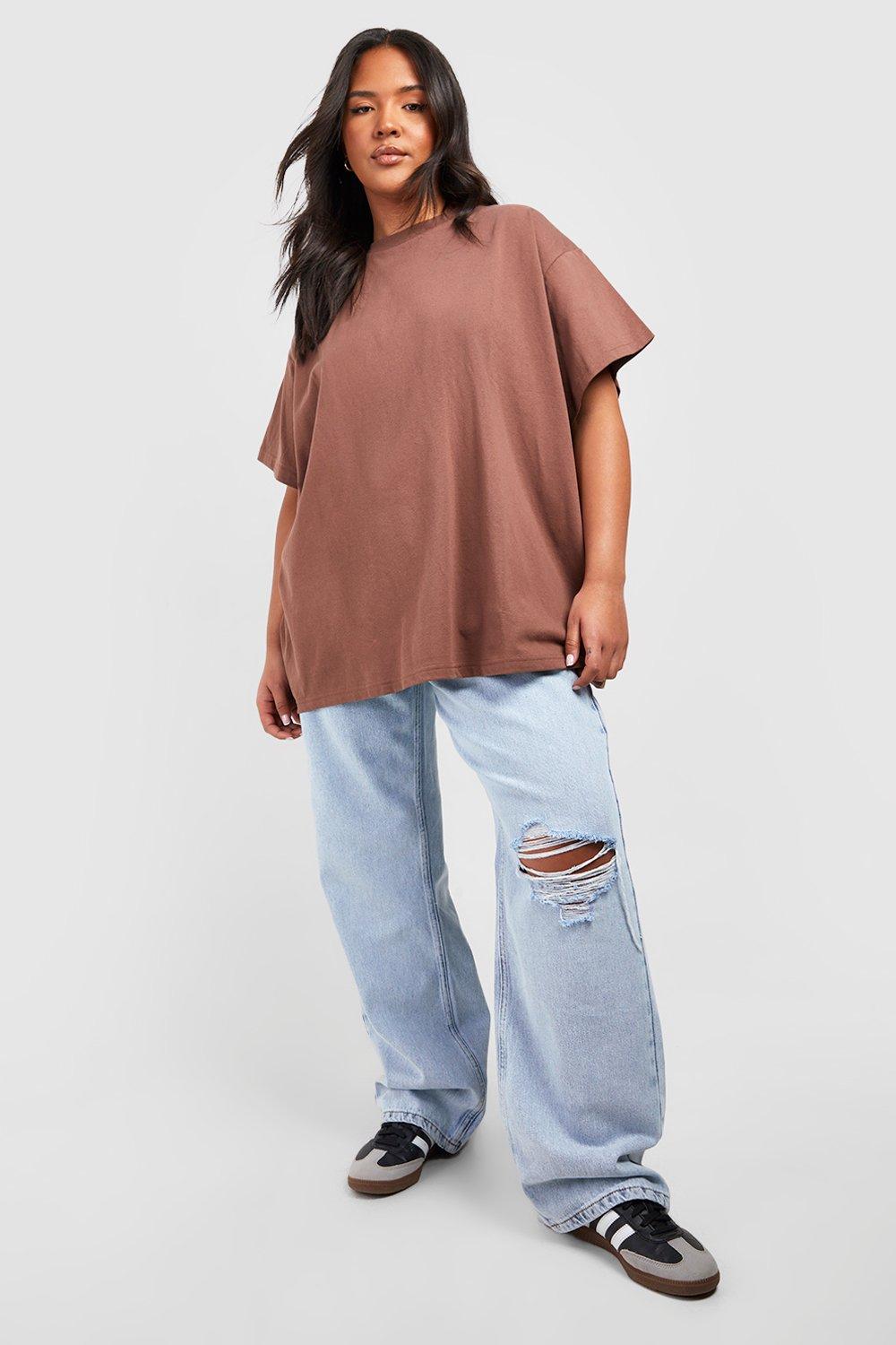 Plus Super Oversized Basic Katoenen T Shirt Met Crewneck boohoo