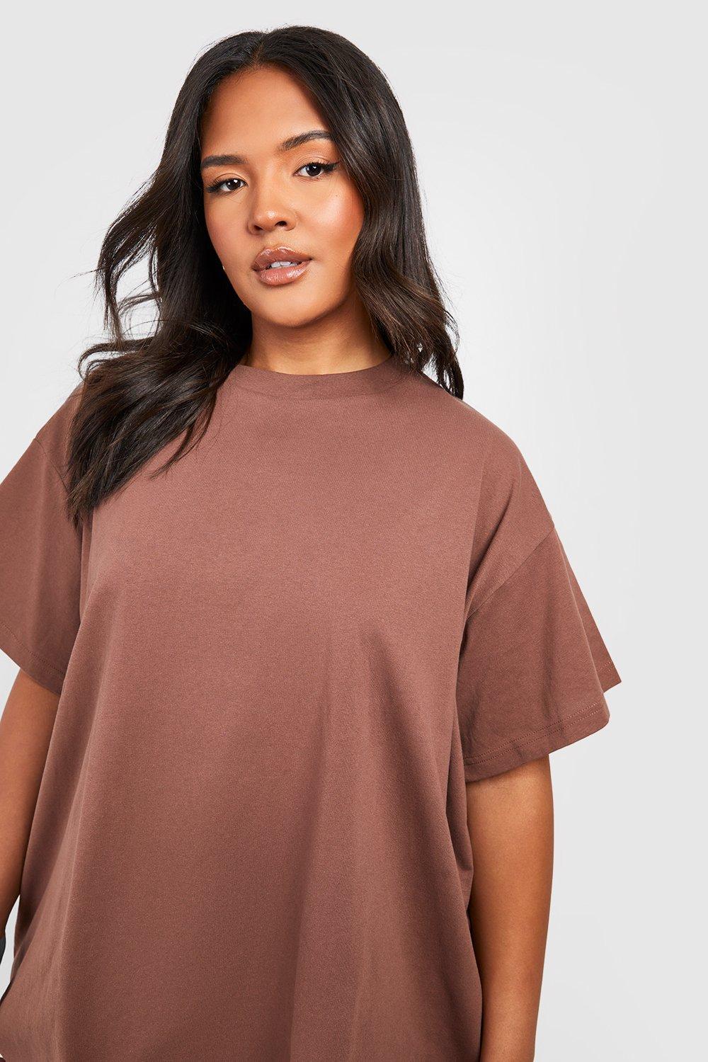 Plus Super Oversize Basic Rundhals T Shirt aus Baumwolle