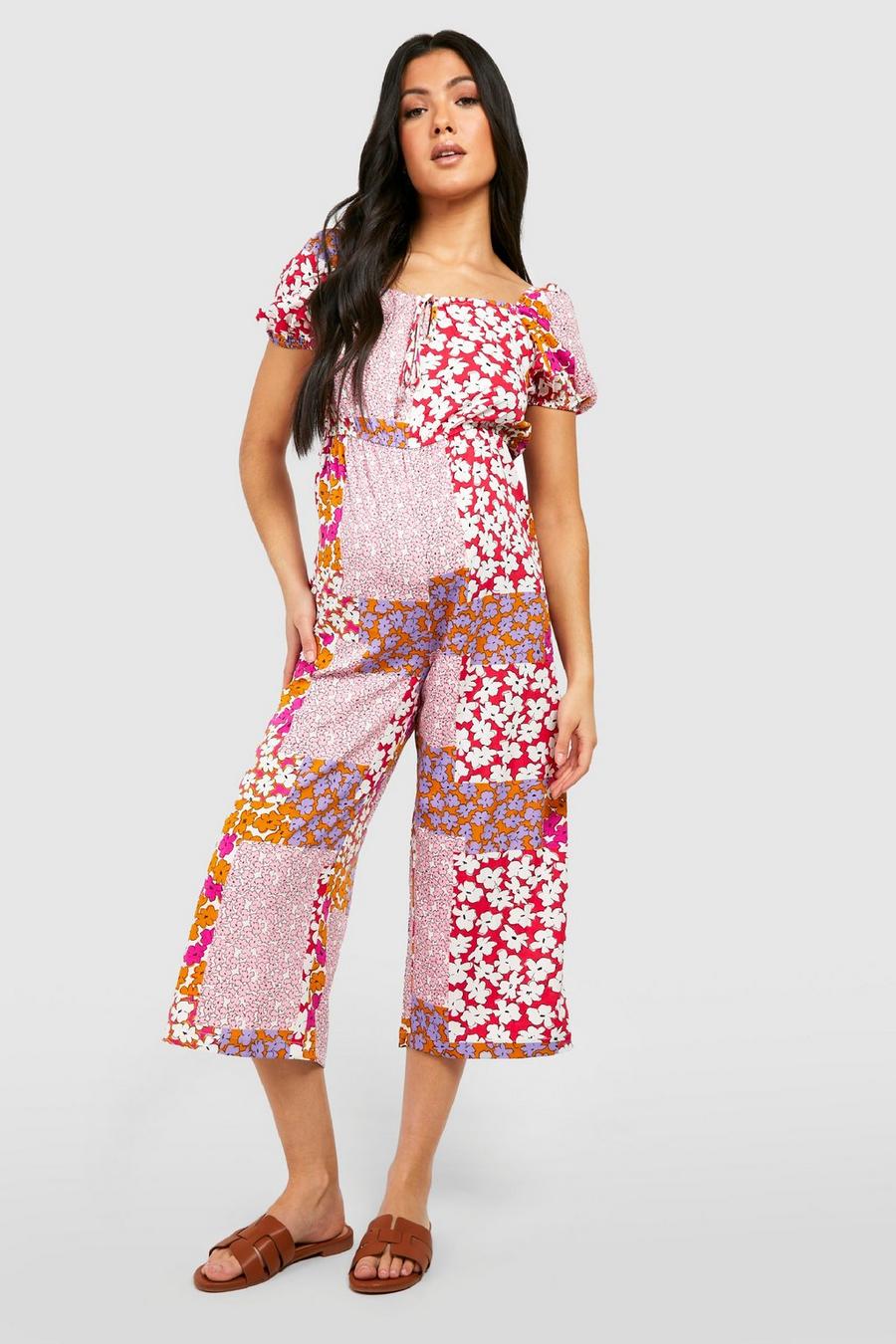 Multi Maternity Floral Puff Sleeve Culotte Jumpsuit