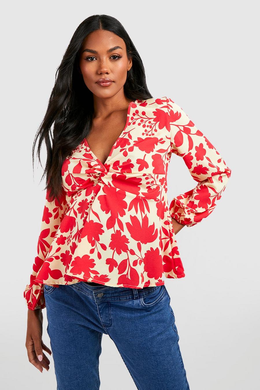 Pink rosa Maternity Floral Twist Front Long Sleeve Smock Top