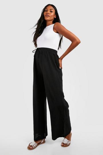 Black Maternity Linen Drawstring Wide Leg Trousers