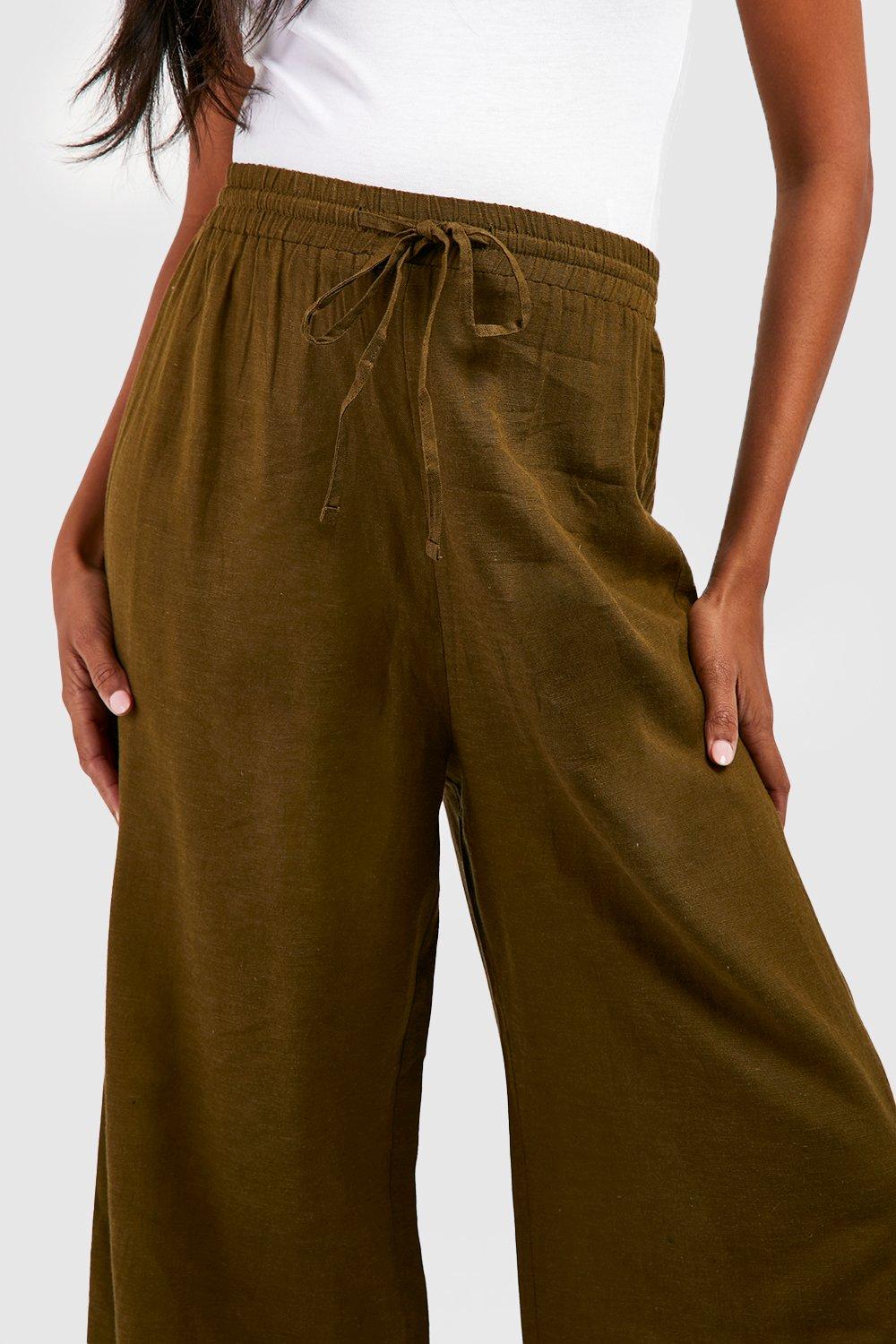 Maternity Khaki Linen Look Wide Leg Trousers