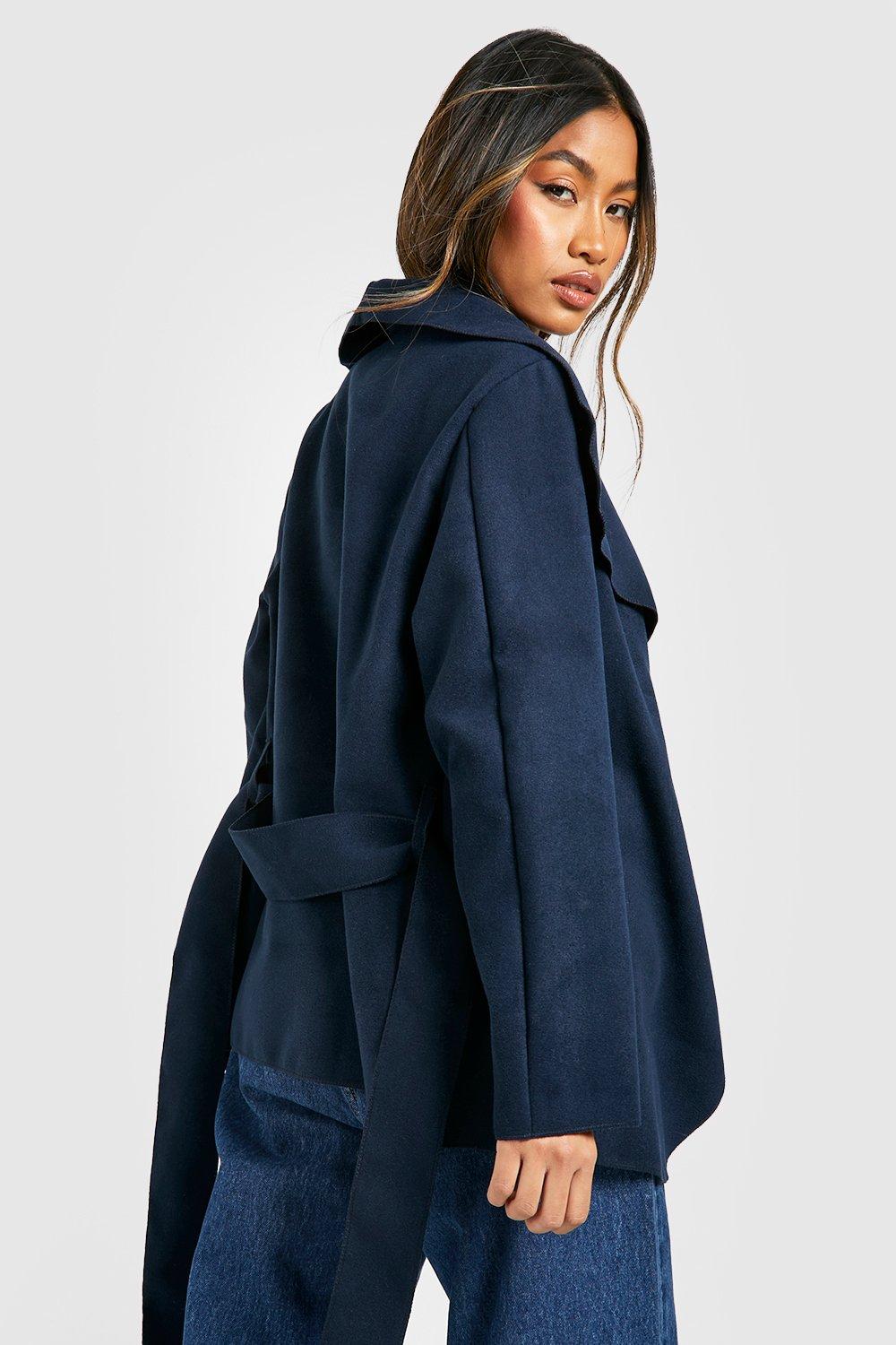 Belted shawl collar hot sale coat boohoo