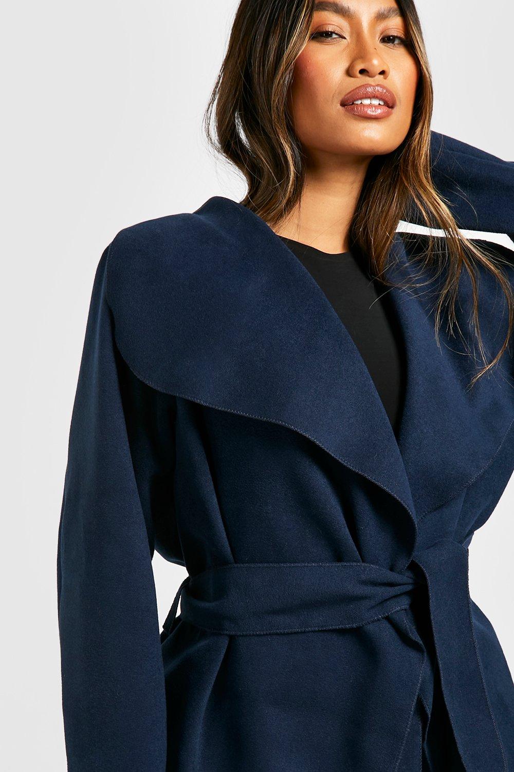 Boohoo belted hotsell shawl collar coat