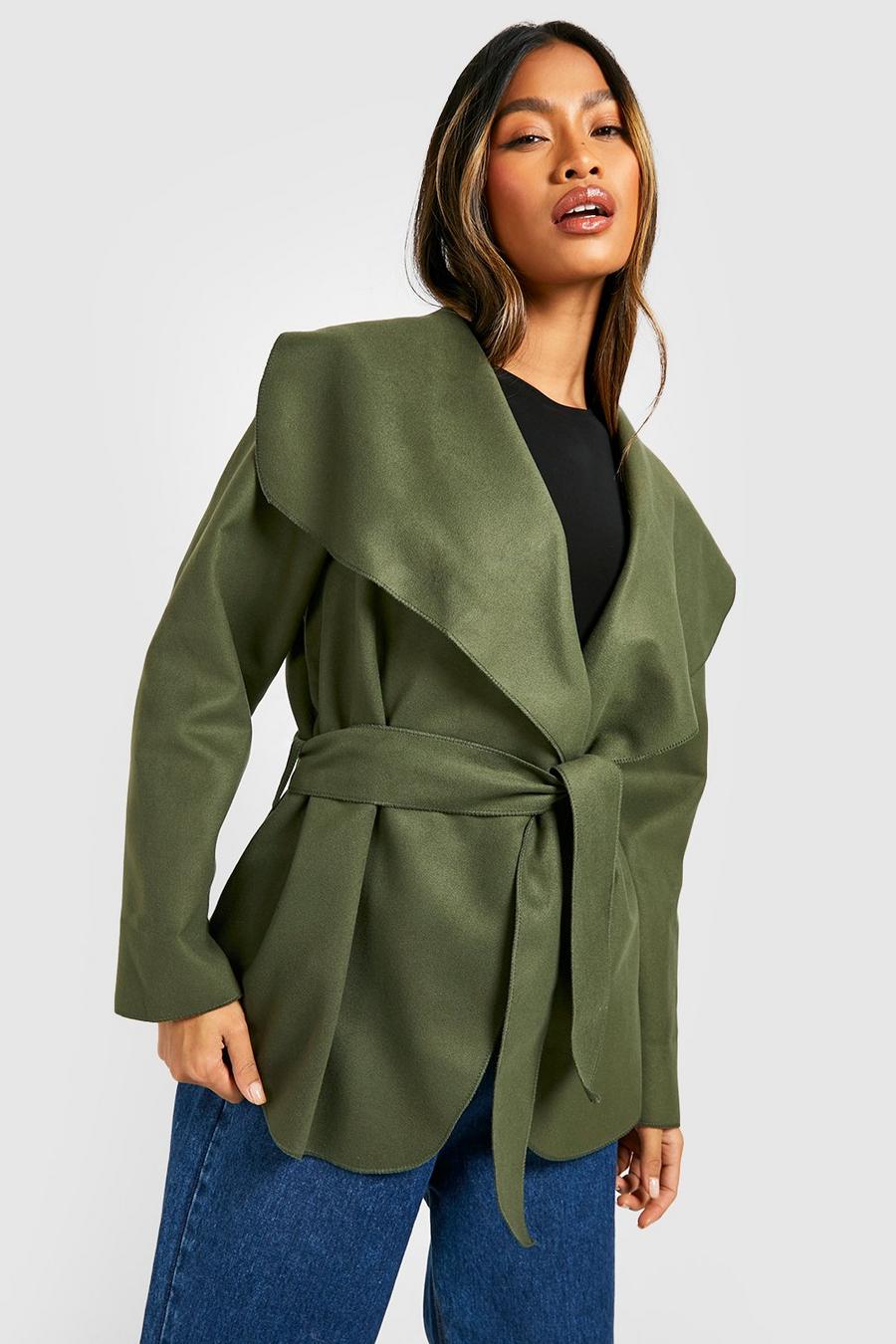 Khaki Belted Short Shawl Collar Coat image number 1