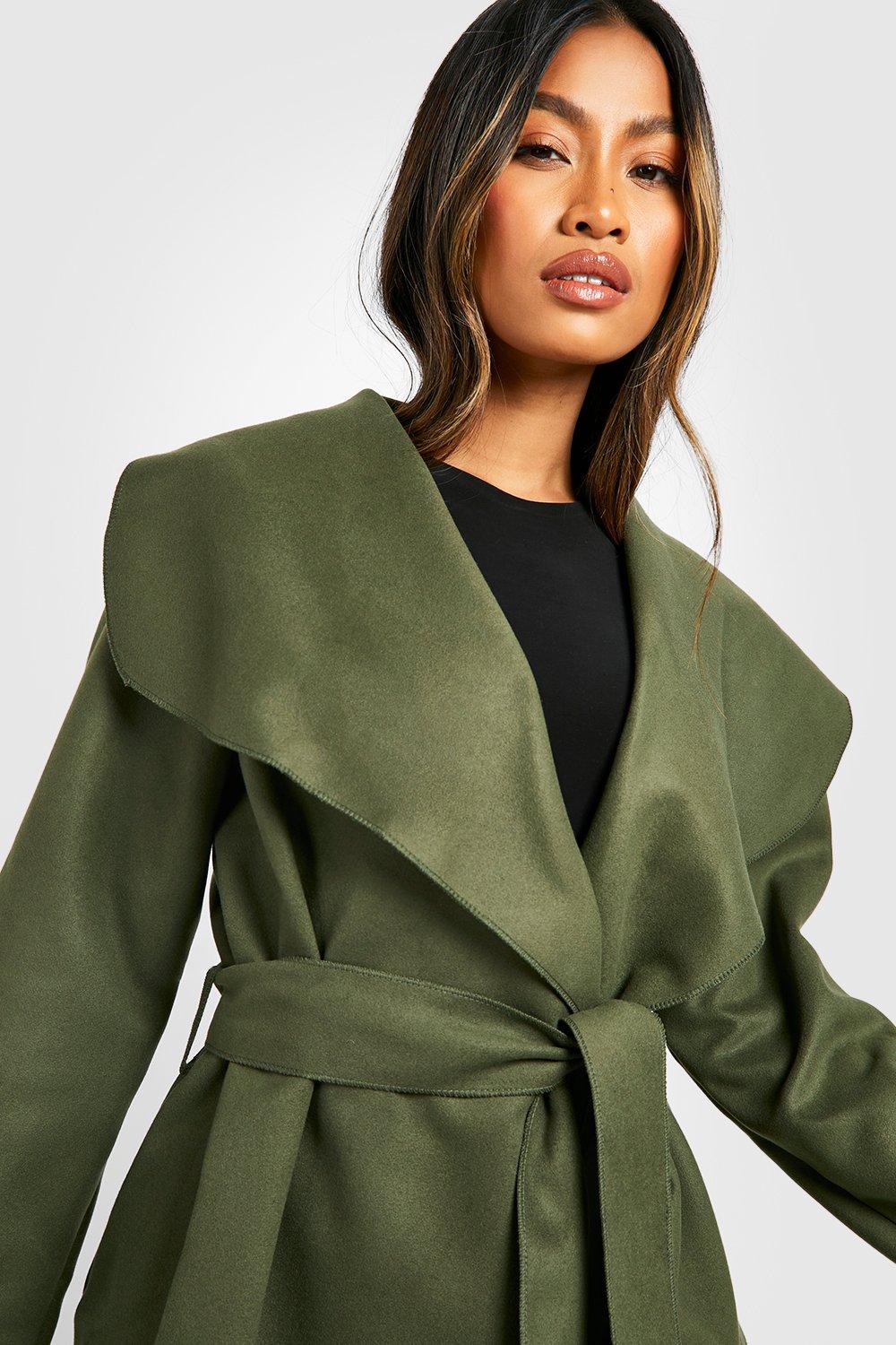 Belted Short Shawl Collar Coat | boohoo