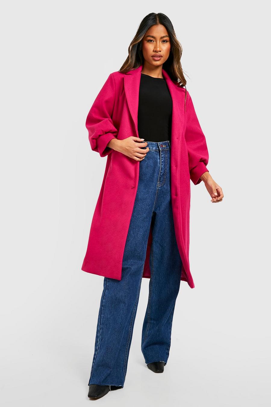Magenta rosa Volume Sleeve Wool Look Coat