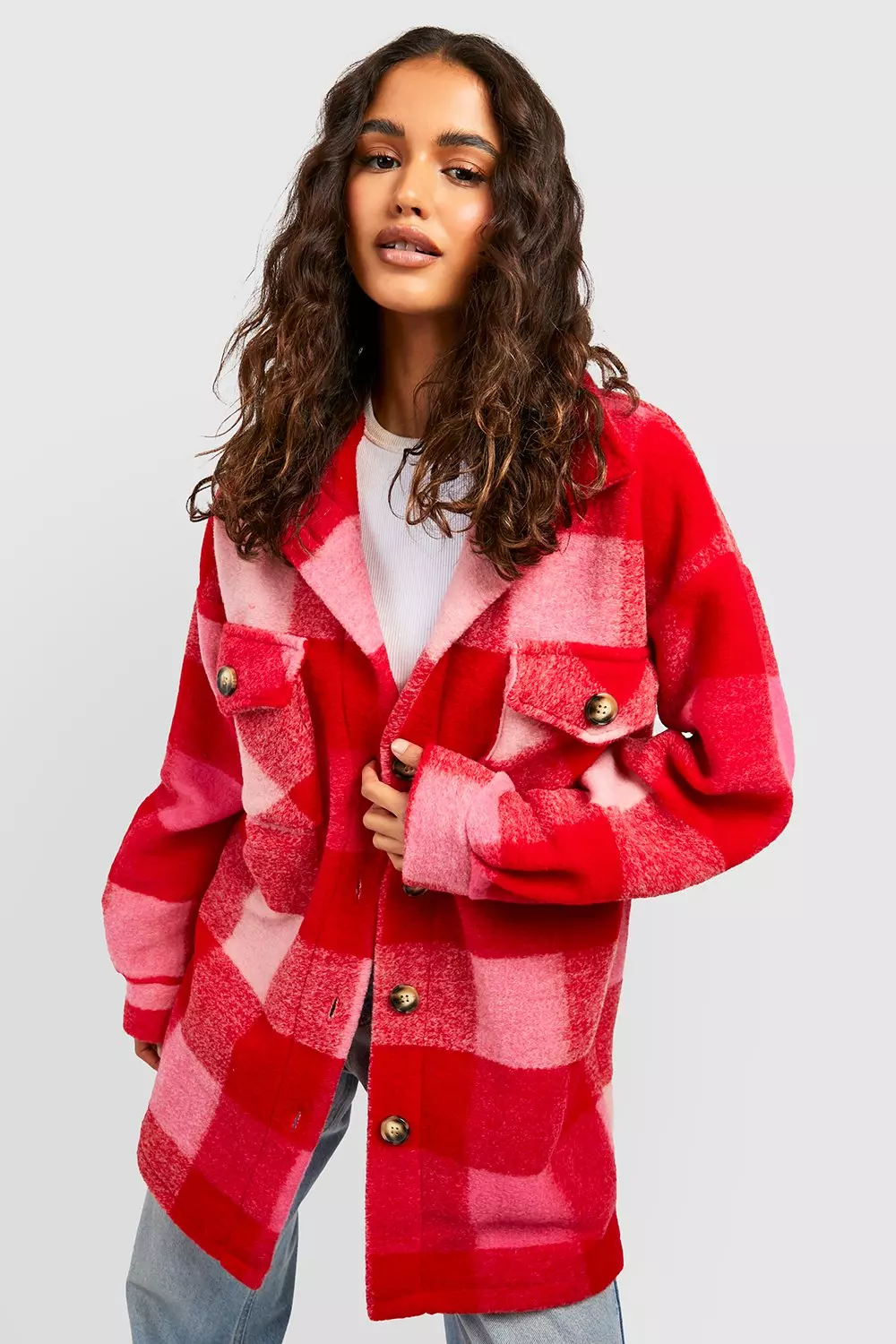Pink Bright Check Shacket alternative image
