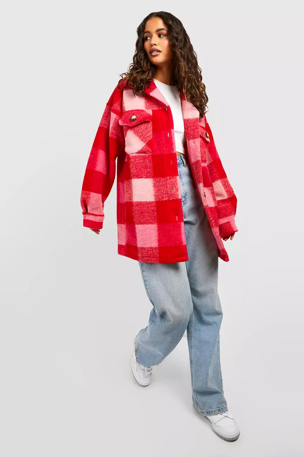 Pink Bright Check Shacket alternative image