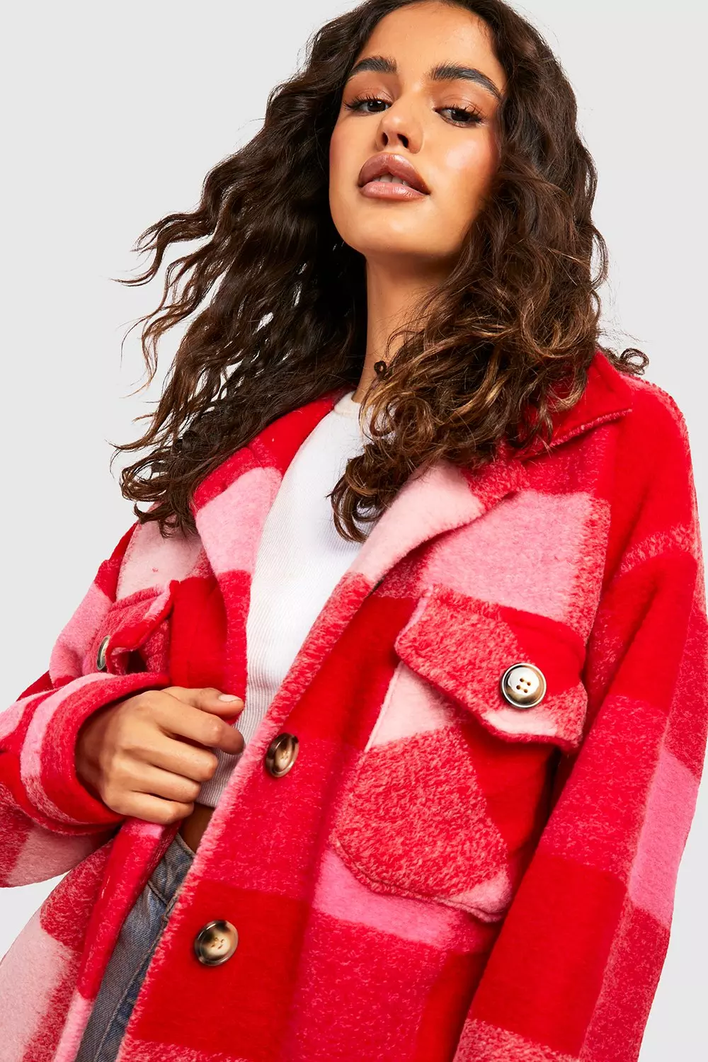 Pink Bright Check Shacket alternative image