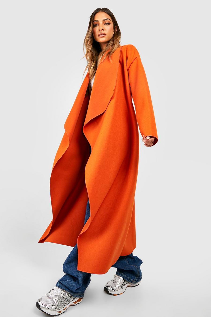 Super Oversize Mantel im Wolloptik mit Wasserfallkragen, Orange image number 1