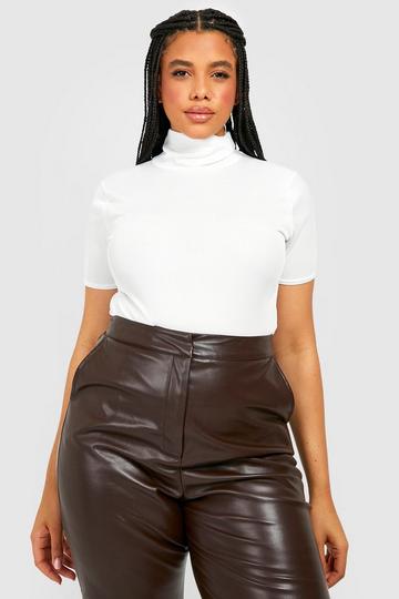 Plus Rib Turtleneck Short Sleeve Top cream