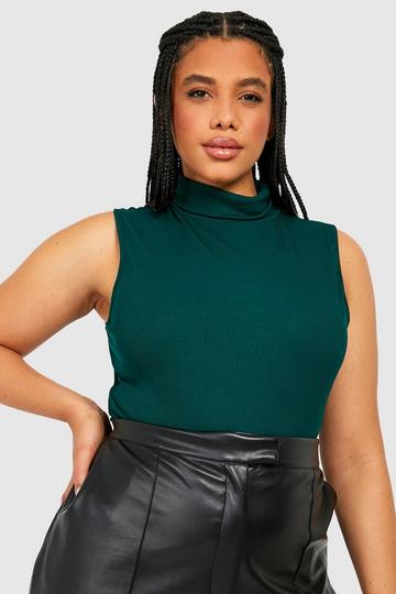 Plus Rib Turtleneck Sleeveless Top forest