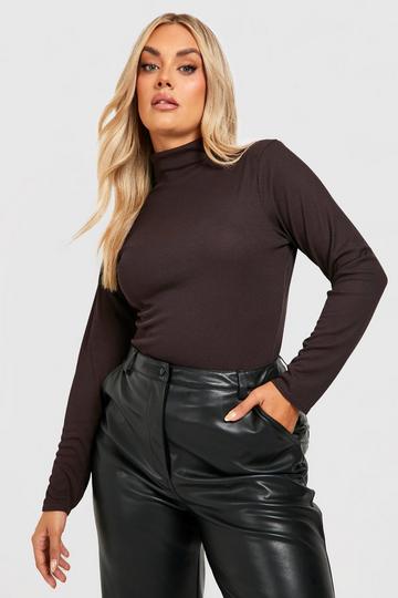 Plus Rib Turtleneck Top chocolate