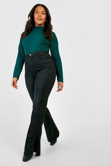 Plus Rib Roll Neck Top forest