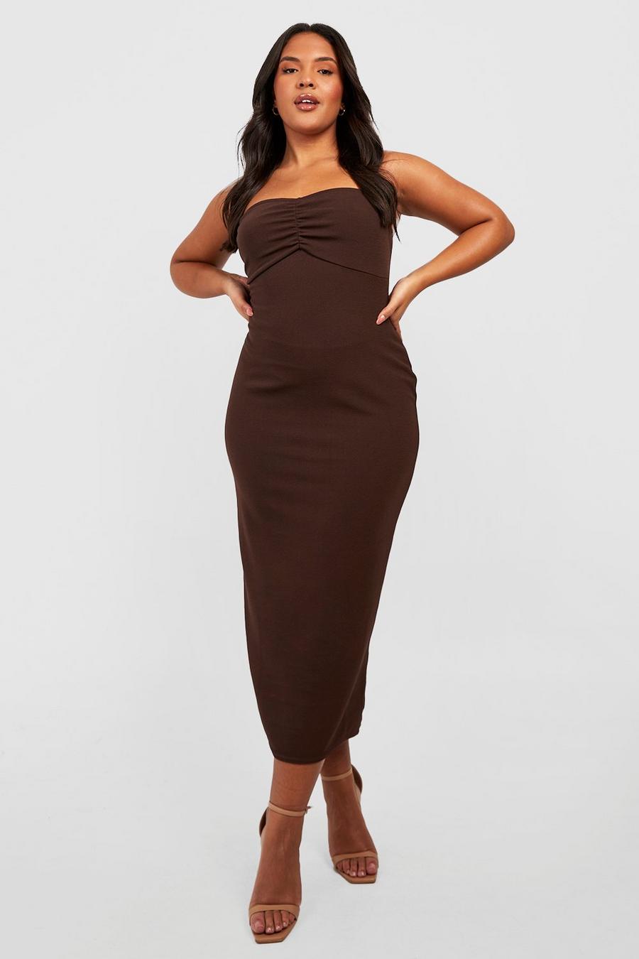 Chocolate Plus Bandeau Ruched Front Detail Midaxi Dress image number 1