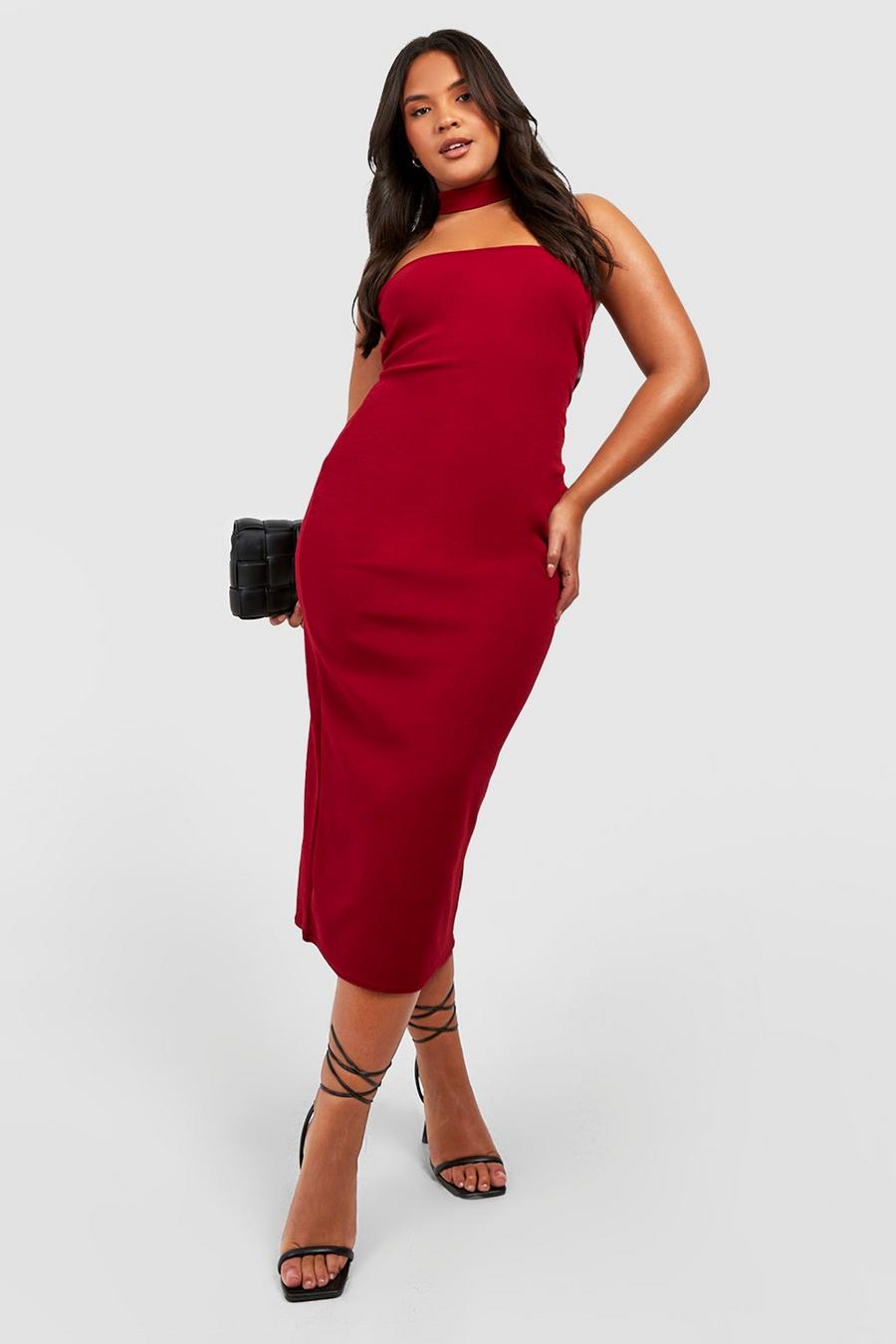 Berry red Plus Bandeau Choker Midaxi Dress  image number 1