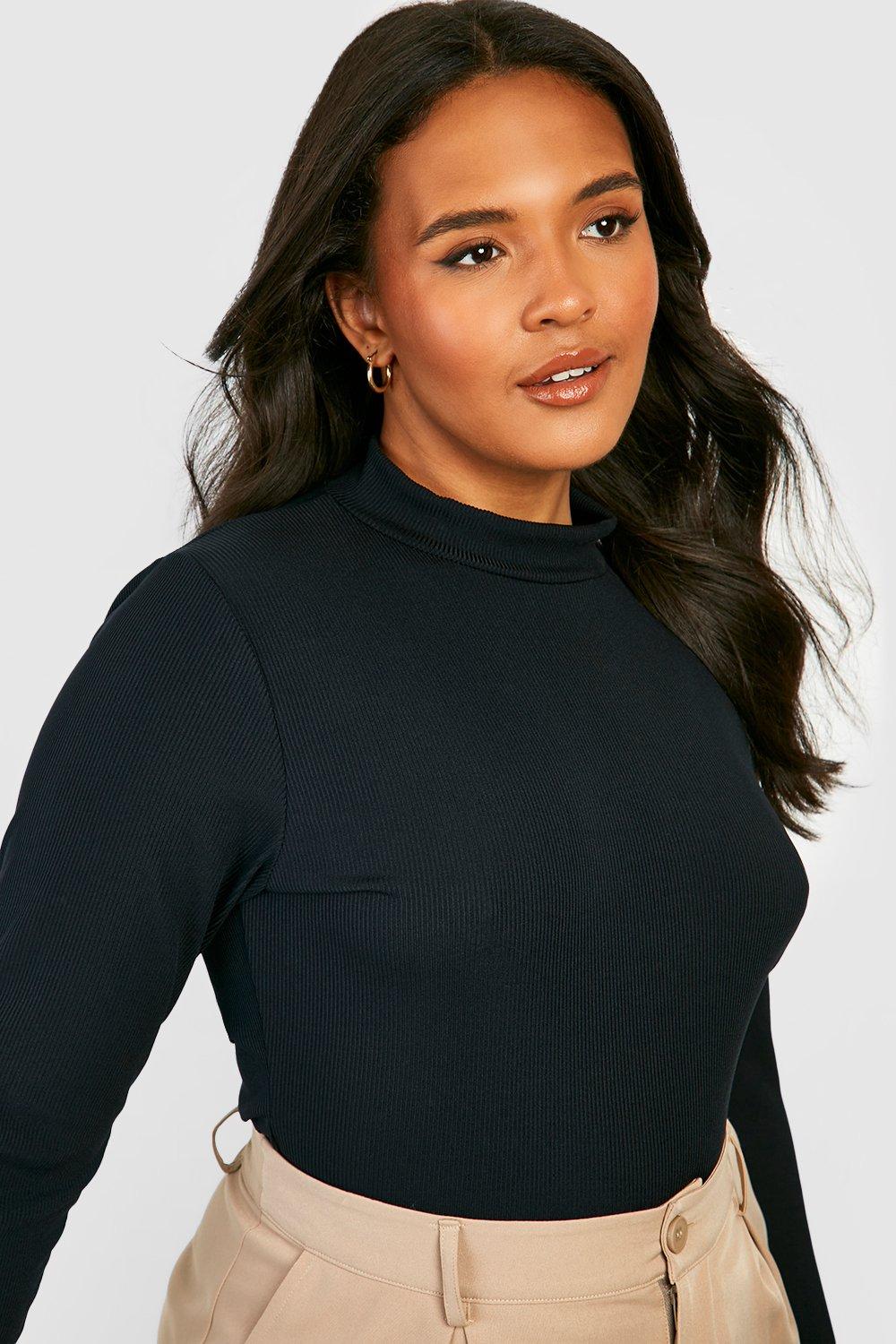  Womens High Neck Long Sleeve Mock Turtleneck Plus