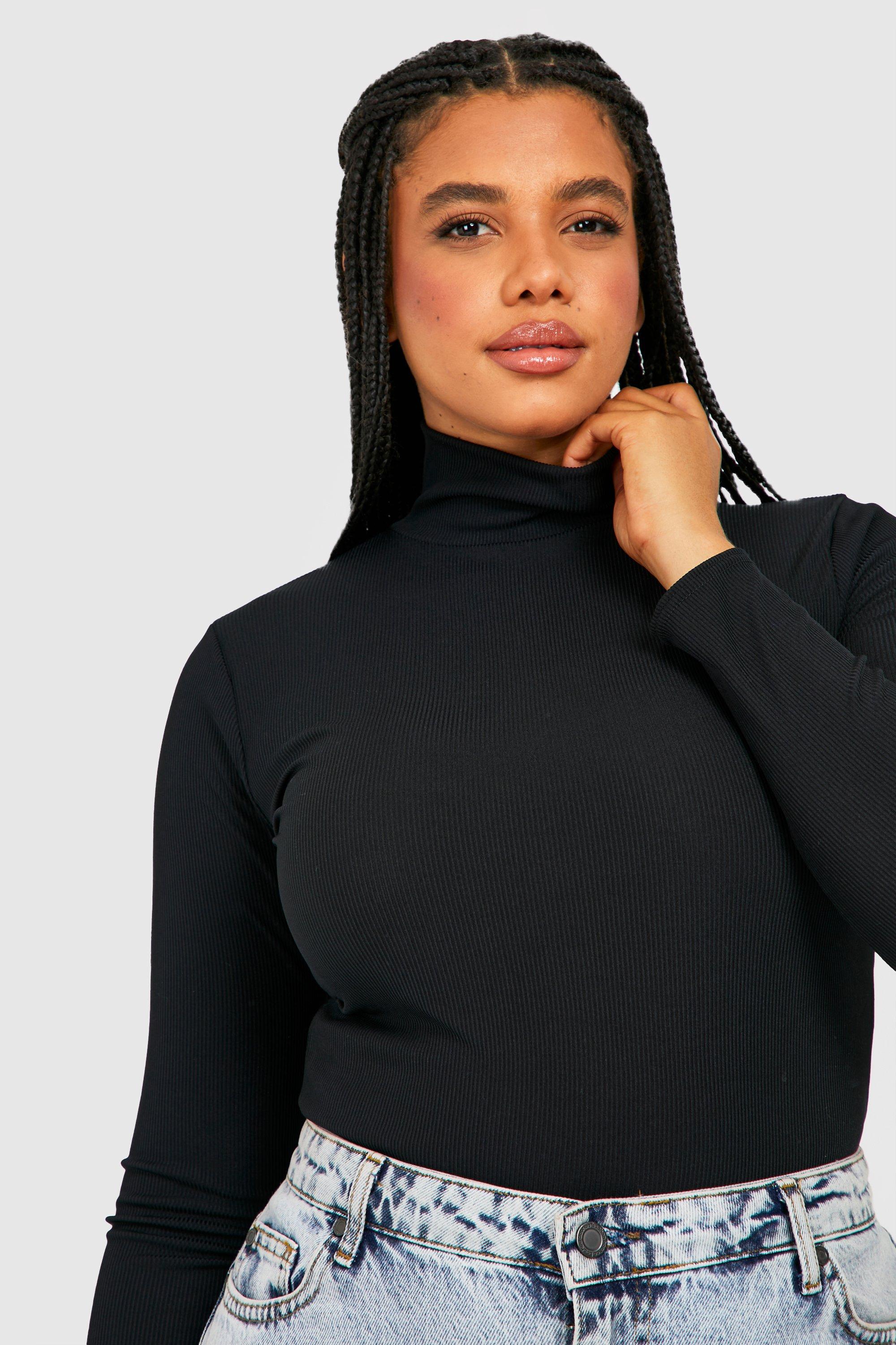 Plus size 2025 black turtleneck bodysuit