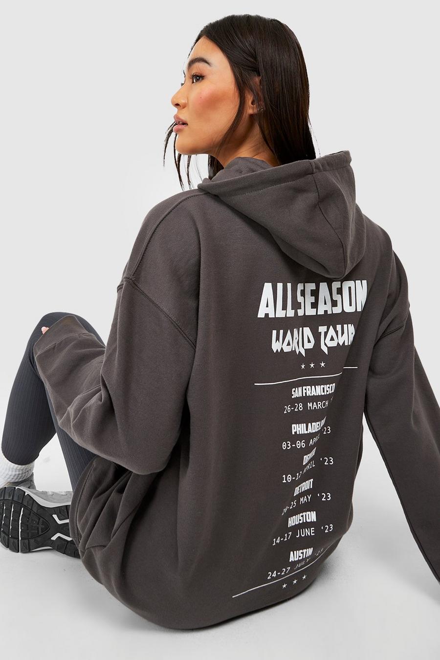 Charcoal grå World Tour Slogan Back Print Oversized Hoodie