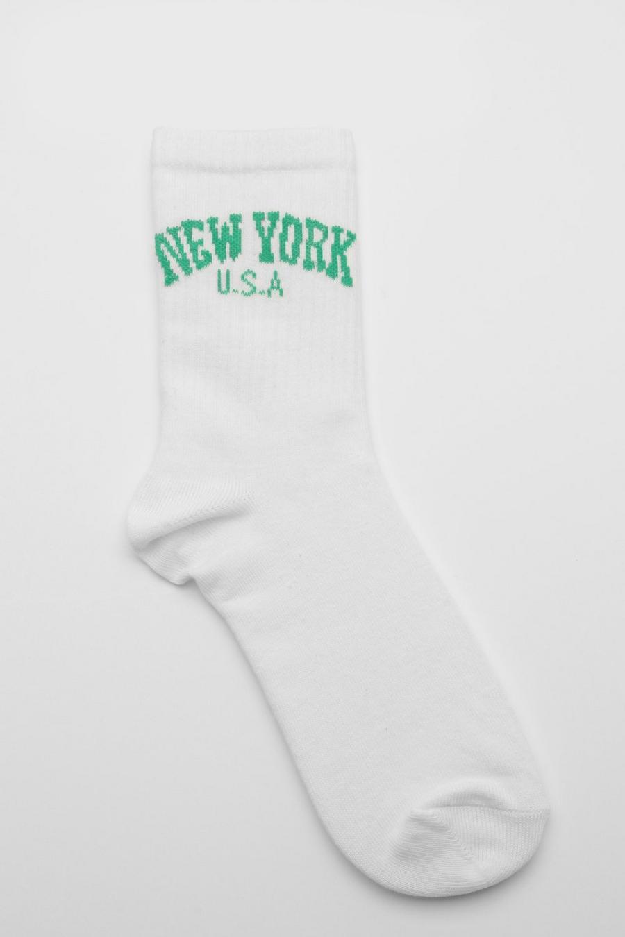 Chaussettes de sport à slogan New York, White blanc