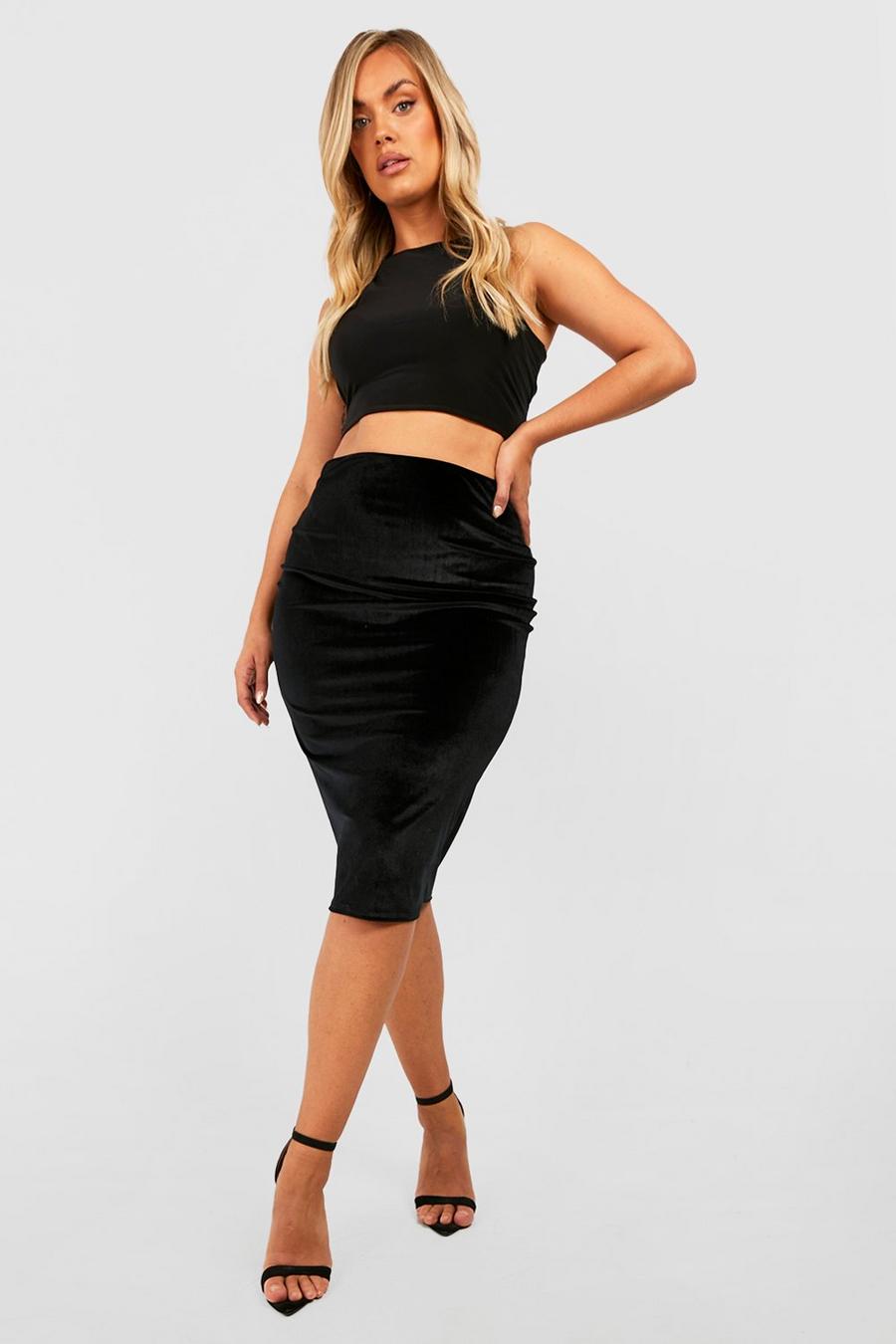 Black Plus Velvet Midi Skirt  image number 1