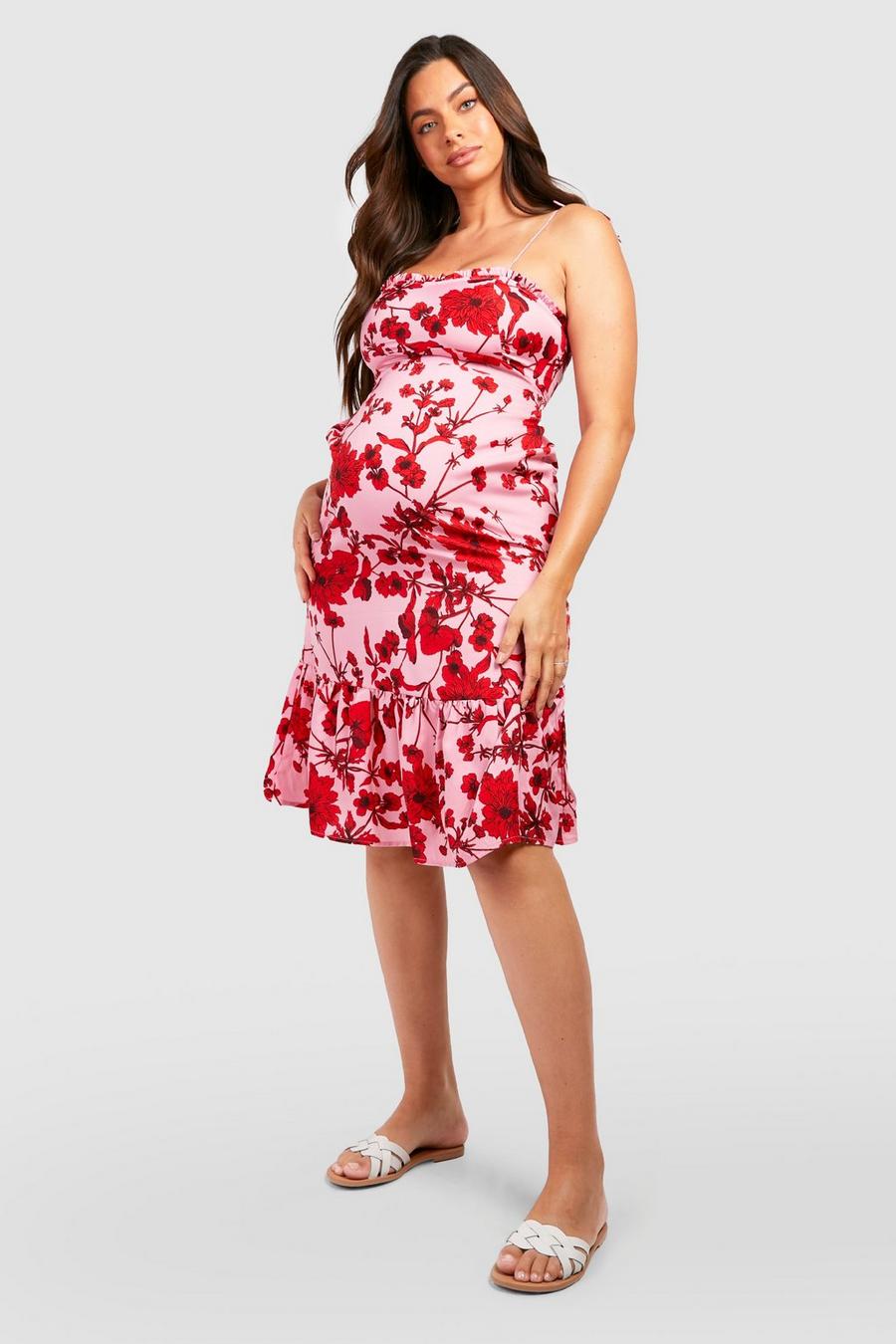 Maternité - Robe de grossesse mi-longue à volants, Pink