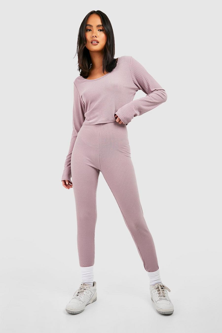 Grey Soft Rib Knit Long Sleeve Top And Leggings Co-ord