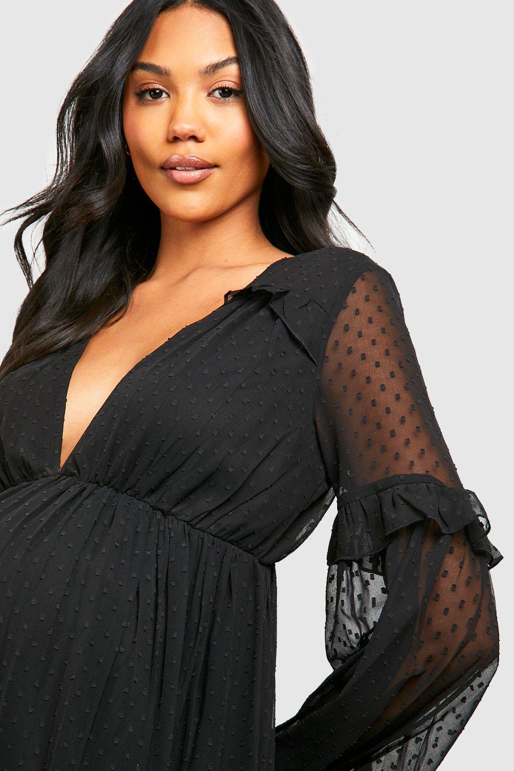 Maternity Dobby Mesh Ruffle Maxi Dress