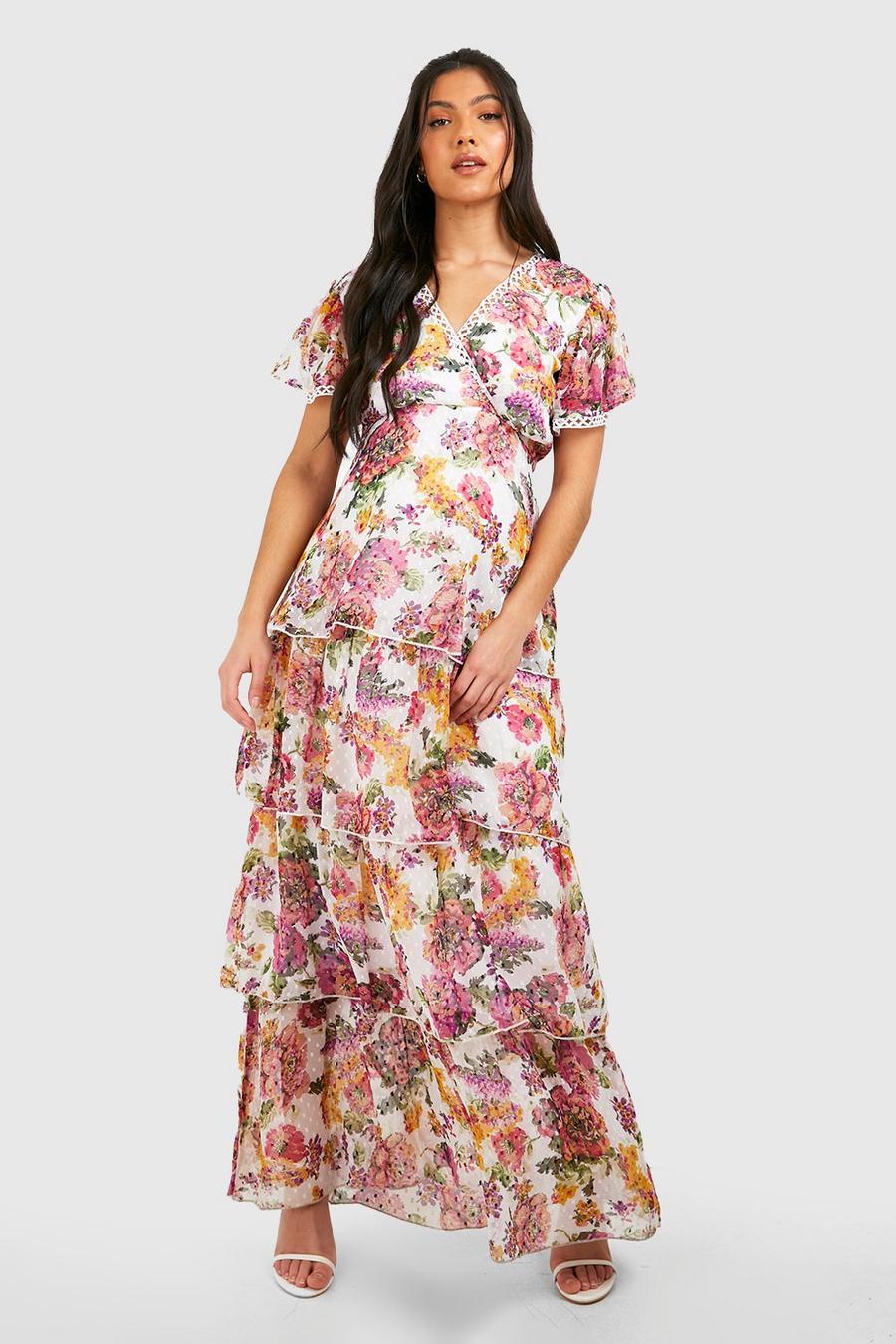 Maternity Floral Dobby Ruffle Maxi Dress image number 1