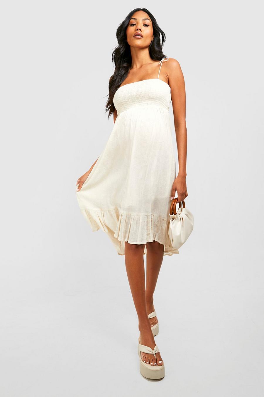 Sand Maternity Cheesecloth Shirred Midaxi Dress image number 1