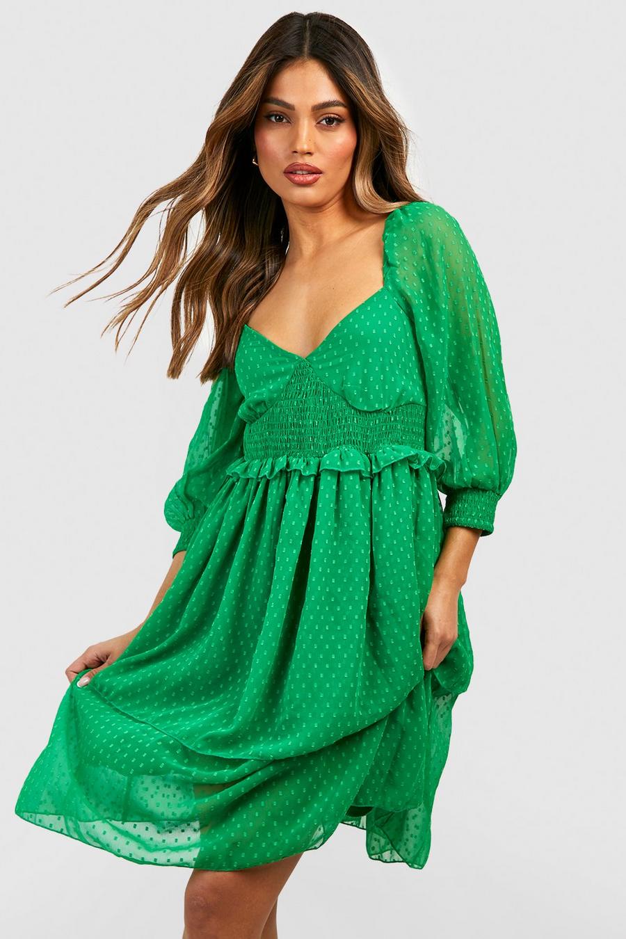 Green grön Maternity Dobby Mesh Frill Detail Smock Dress image number 1