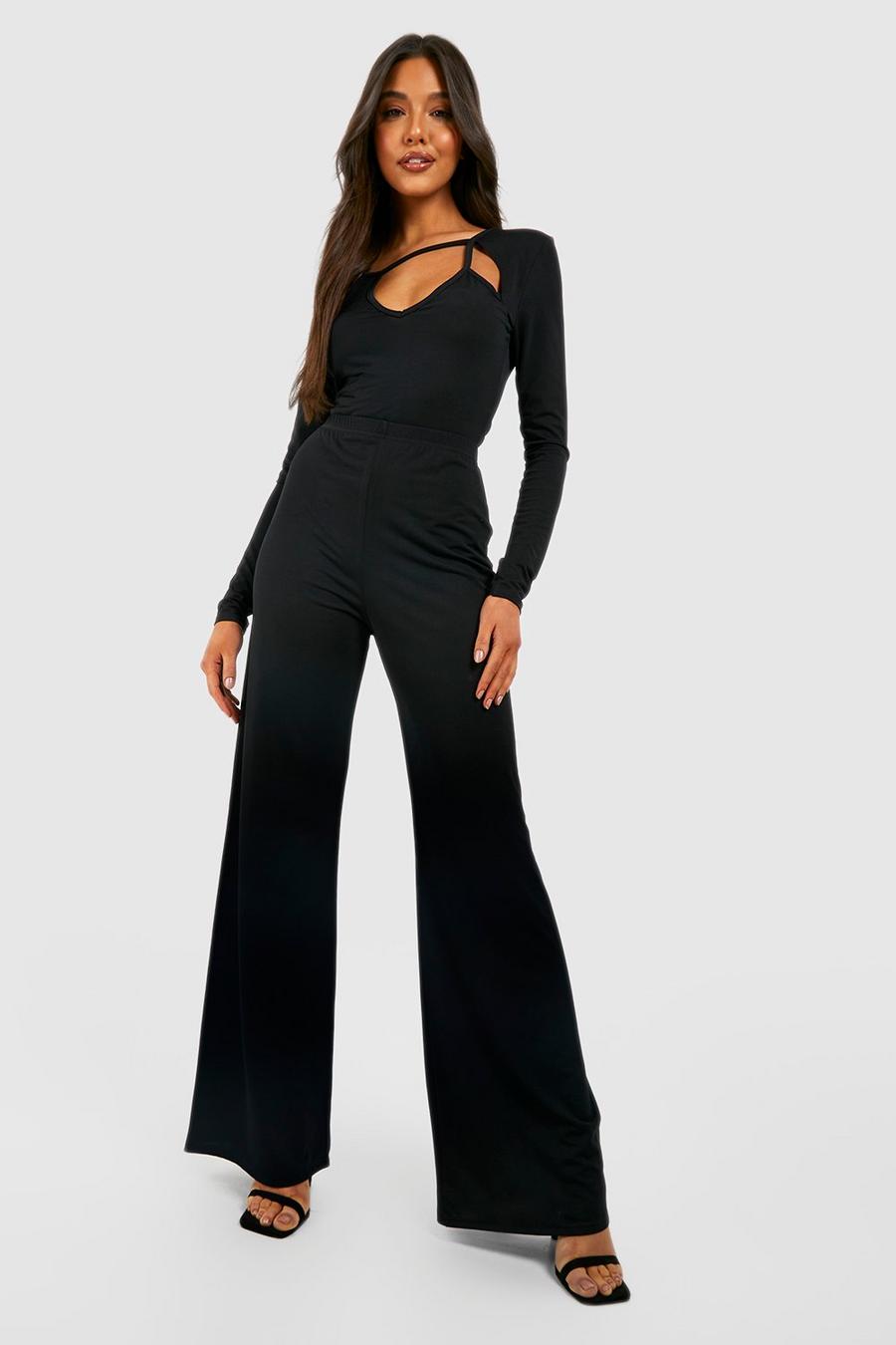 Black Textured Slinky Wide Leg Trousers image number 1