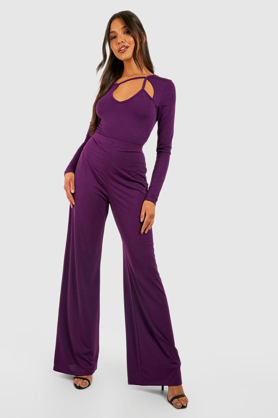 Purple Textured Slinky Wide Leg Pants image number 1