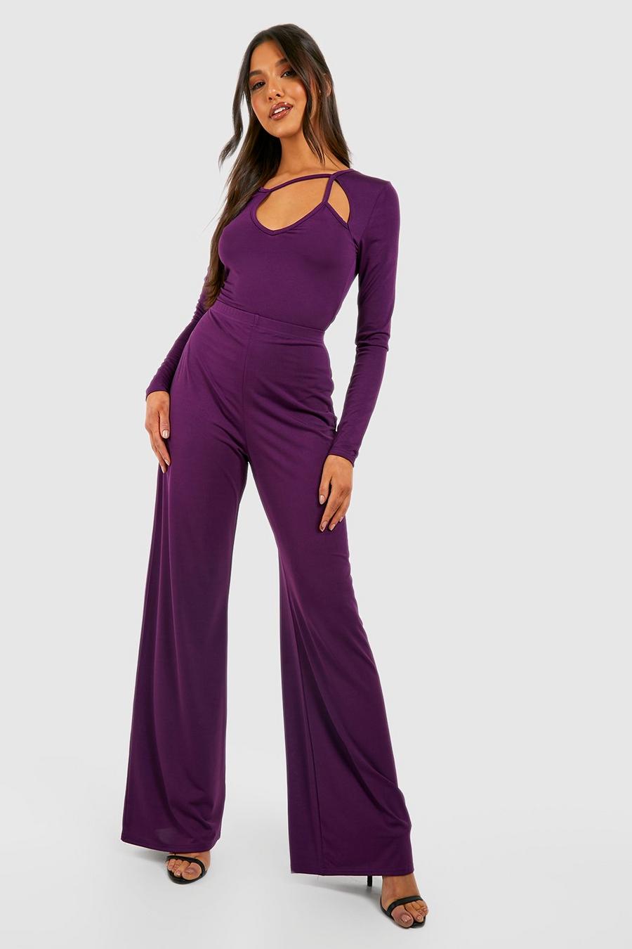 Purple Textured Slinky Wide Leg Trousers image number 1