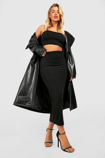 Black Textured Slinky Midi Skirt