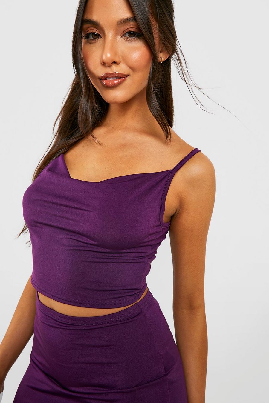 Purple Textured Slinky Cowl Neck Cami image number 1